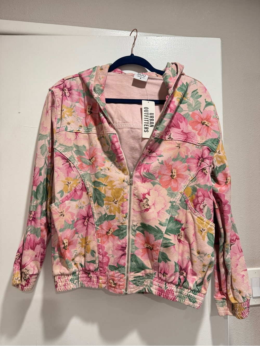 Urban Outfitters BDG Pink Floral Zip-Front Bomber Jacket